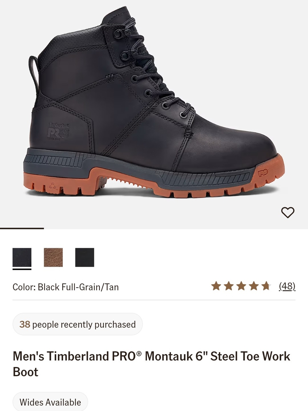 Timberland PRO Black Full-Grain Work Boot with Tan Outsole